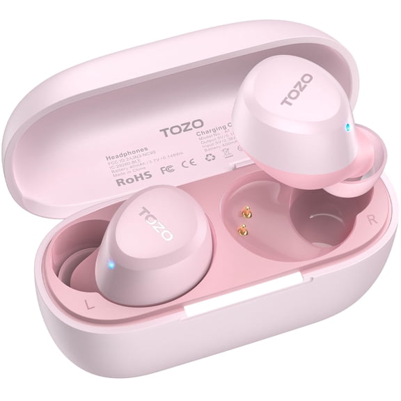 TOZO A1 Mini Wireless Ear Buds Headphones Bluetooth, 32H, AI Noise Cancelling Mic, Stereo Bass, Clear Calls, Lightweight IPX5 Waterproof, App 32EQ, Rose Gold