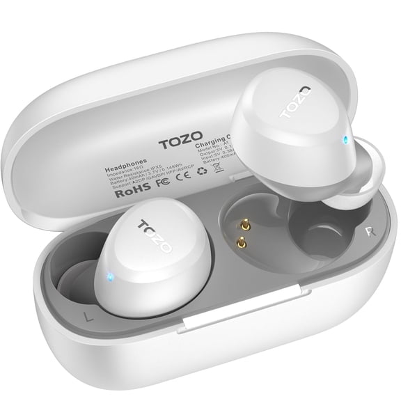 TOZO A1 Mini Earbuds Wireless Bluetooth Headphones, 32H, AI Noise Cancelling Mic, Stereo Bass, Clear Calls, Lightweight IPX5 Waterproof, App 32EQ, White
