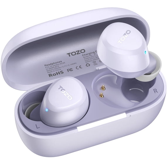 TOZO A1 Mini Bluetooth Earbuds Wireless Headphones, 32H, AI Noise Cancelling Mic, Stereo Bass, Clear Calls, Lightweight IPX5 Waterproof, App 32EQ, Purple