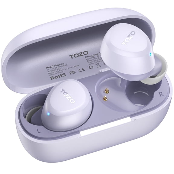 TOZO A1 Mini Bluetooth Earbuds Wireless Headphones, 32H, AI Noise Cancelling Mic, Stereo Bass, Clear Calls, Lightweight IPX5 Waterproof, App 32EQ, Purple