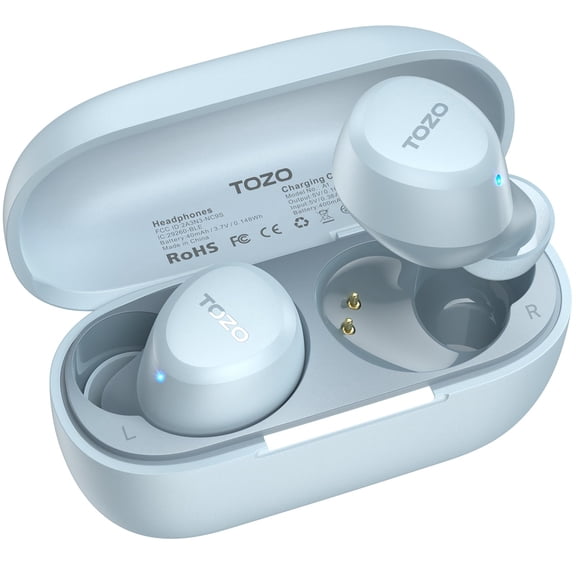TOZO A1 Mini Earbuds Bluetooth Wireless Headphones, 32H, AI Noise Cancelling Mic, Stereo Bass, Clear Calls, Lightweight IPX5 Waterproof, App 32EQ, Blue