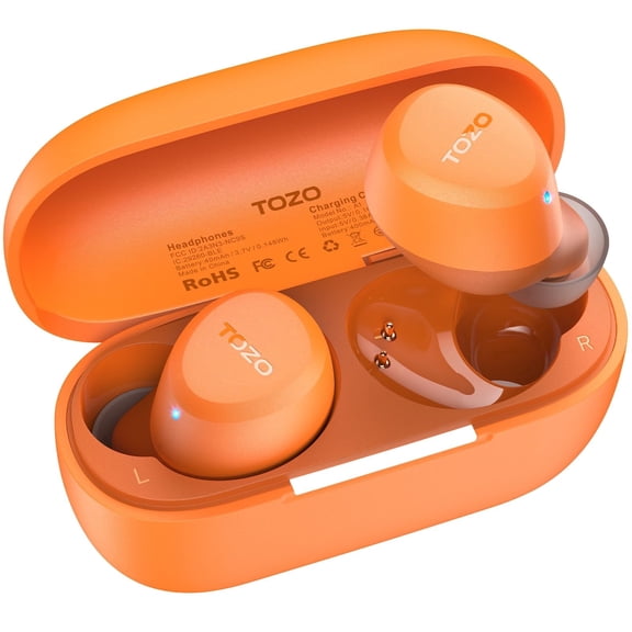 TOZO A1 Mini Wireless Earbuds Bluetooth Headphones, AI Noise Cancelling Mic, 32H, Stereo Bass, Clear Calls, Lightweight IPX5 Waterproof, App 32EQ, Orange