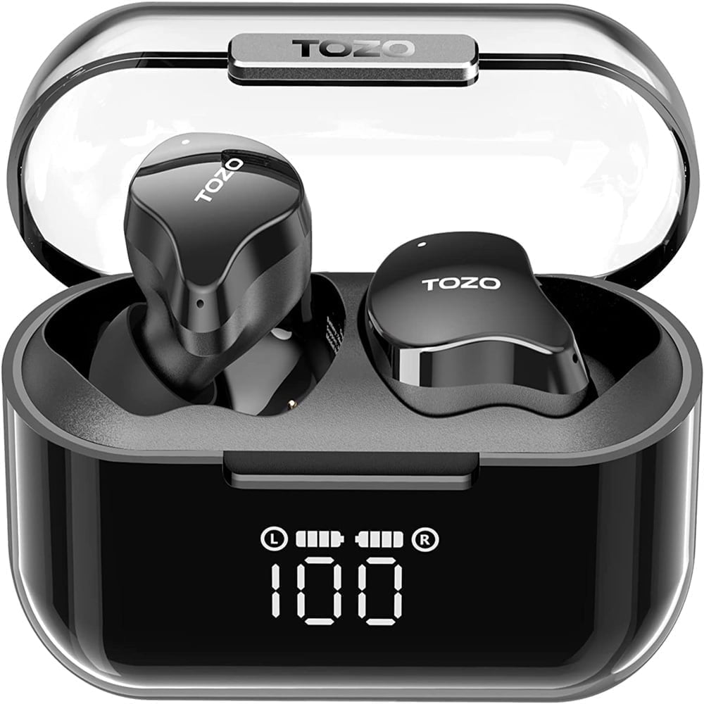 TOZO T18 Wireless Earbuds,Noise Cancel Earbuds,Bluetooth In-Ear Headphones,40H Play,App 32EQ,Stereo Bass Boost,Wireless Charging,IPX8 Waterproof Earbuds Compatible for iPhone Samsung Android,Black