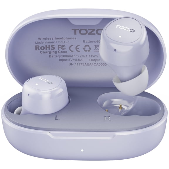 TOZO E1 Wireless Bluetooth Earbuds, Lightweight Bluetooth In-Ear Headphones, 30H Play, Stereo Bass, Crystal-Clear Calls, 32 Custom EQ via App, Waterproof Earbuds