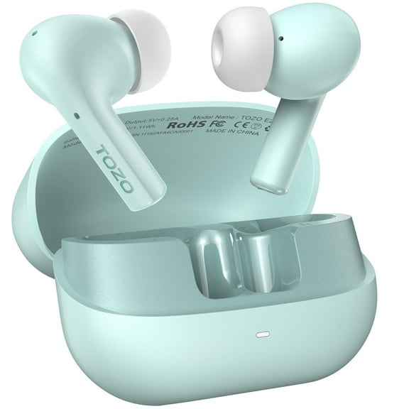 TOZO E2 Bluetooth Wireless Earbuds, Noise Cancel, 30H, Stereo Bass, Waterproof, App-Controlled 32EQ, Lightweight, Mini, In-Ear, Green
