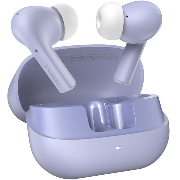 TOZO E2 Bluetooth Wireless Earbuds, Noise Cancel, 30H, Stereo Bass, Waterproof In-Ear Headphones, App-32EQ, Lightweight, Purple