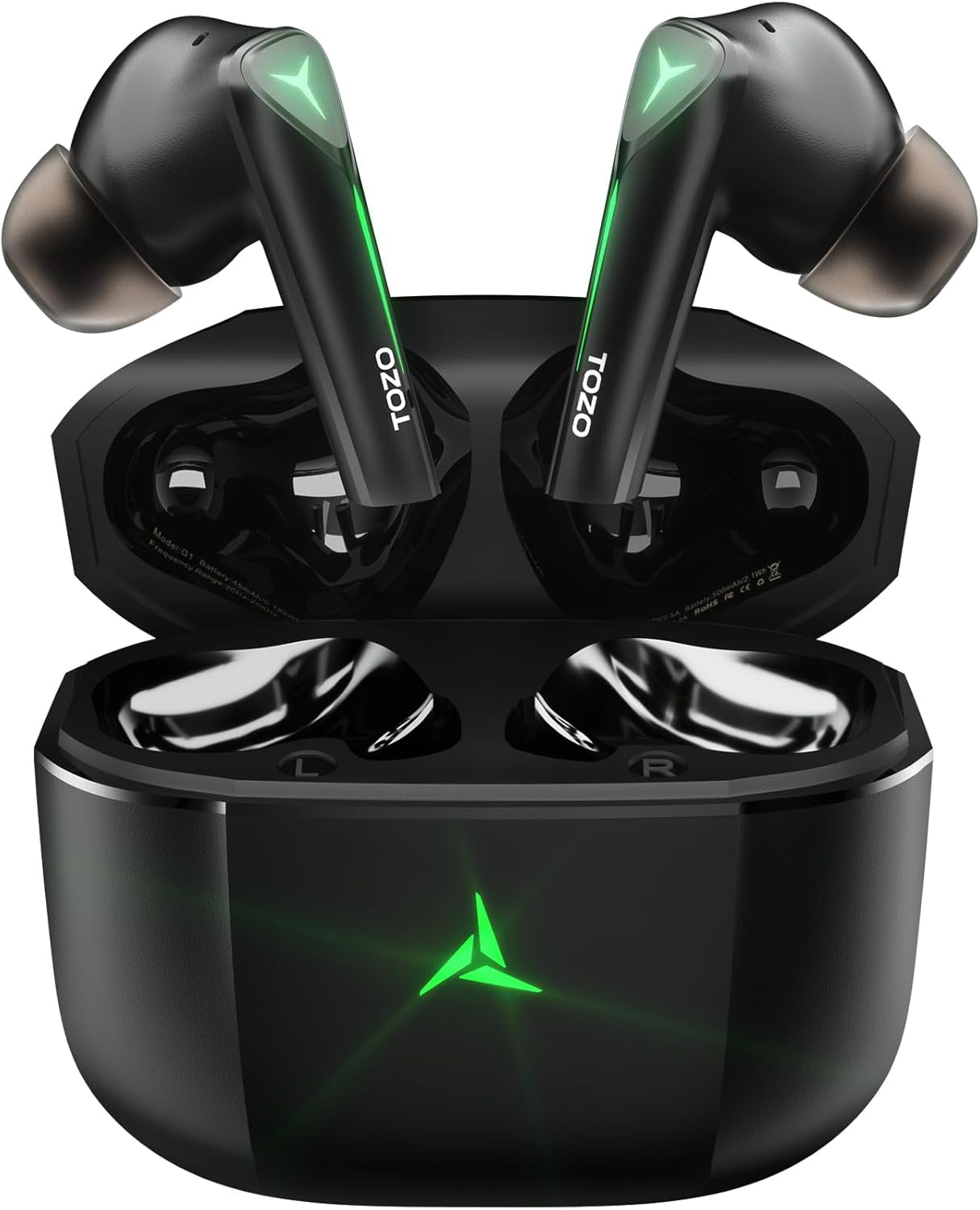 TOZO Wireless Gaming Earbuds Bluetooth 5.3 In-Ear Headphones with 45ms Ultra-Low Latency,Cool Breathing Light,Stereo Sound,Deep Bass,Wireless Charging Case,Type-C Fast Charging,30H Play,Ergonomic Fit