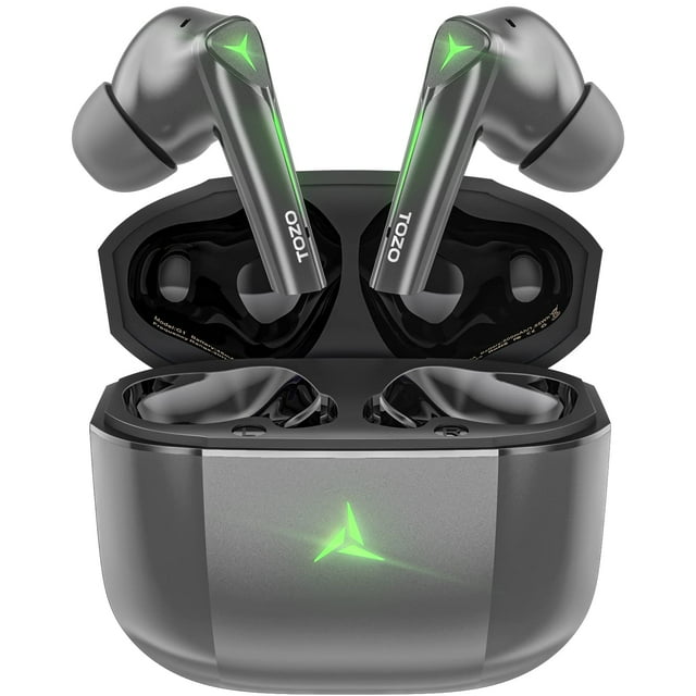 TOZO G1 Wireless Earbuds Bluetooth 5.3 Headphones with 45ms Ultra Low-Latency and Cool Breathing Light,Ergonomic Design,Gaming/Deep Bass Music Mode Headset Built-in Microphone,Stereo Sound,Space Gray