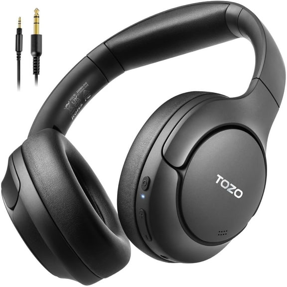 TOZO HT2 Hybrid Noise Cancel Headphones,60H Wire/Wireless Over Ear Bluetooth Headphones with ENC Mic,Hi-Res Audio,32EQ Modes,Foldable Adjustable Headband,AUX 3.5mm/USB-C,Comfort Earcup for Home,Black