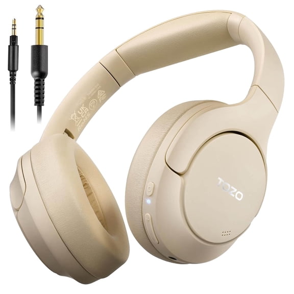 TOZO HT2 Wired/Wireless Over Ear Noise Cancel Headphone for Adults, ANC/ENC Mics, 60H, Hi-Res Audio, App-32EQ, Foldable/Adjustable Headband, AUX 3.5mm, Comfort Earcup for Home Sport, Khaki