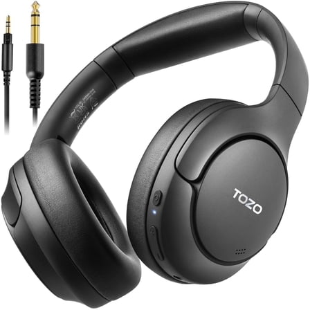 TOZO HT2 Hybrid Noise Cancel Headphones,60H Wire/Wireless Over Ear Bluetooth Headphones with ENC Mic,Hi-Res Audio,32EQ Modes,Foldable Adjustable Headband,AUX 3.5mm/USB-C,Comfort Earcup for Home,Black
