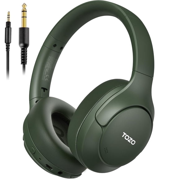 TOZO HT3 Wired/Wireless Over Ear Noise Cancel Headphones for Adult, ANC/ENC Headset, 90H, Hi-Res Audio, App-32EQ, Foldable/Adjustable Headband, AUX 3.5mm, Comfort Earcup for Home Sport, Green