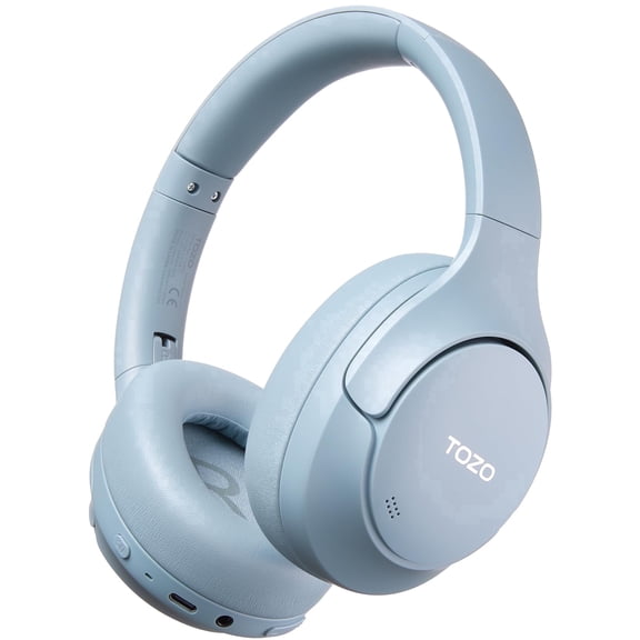 TOZO HT3 Hybrid Noise Cancel Headphones,90H Wireless Over Ear Bluetooth 6.0 Headset with 5 Mics,Dual Connect,32EQ Modes,Foldable Adjustable Headband,AUX 3.5mm & USB-C,Comfort Earcup for Home,Blue