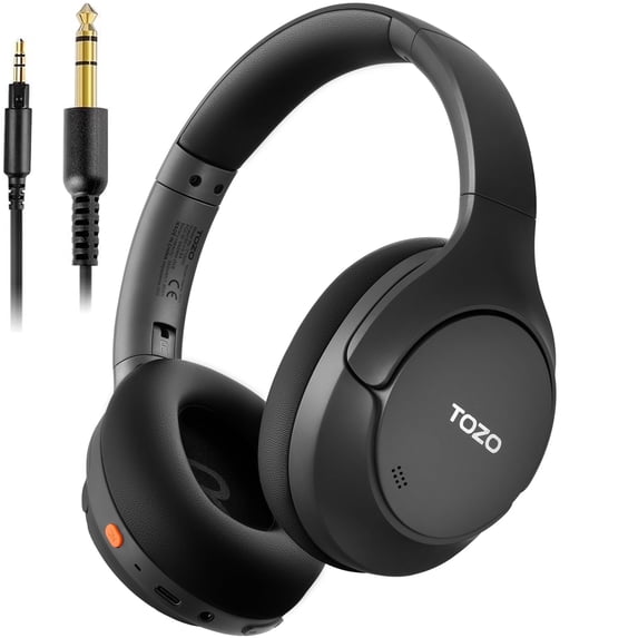 TOZO HT3 Wired/Wireless Over Ear Noise Cancel Bluetooth 6.0 Headphones for Adults, ANC/ENC 5 Mic, 90H, Hi-Res Audio, App-32EQ, Foldable/Adjustable Headband, AUX 3.5mm, Comfort Earcup for Home, Black