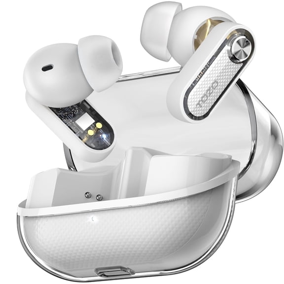 TOZO AI Translation Hybrid Active Noise Cancelling Earbuds, 100+ Languages, 70H, Smart ENC AI Calls, Stereo Bass with App-32EQ, IPX5 Waterproof Bluetooth 5.4 Headphones, Sleek Transparent Design