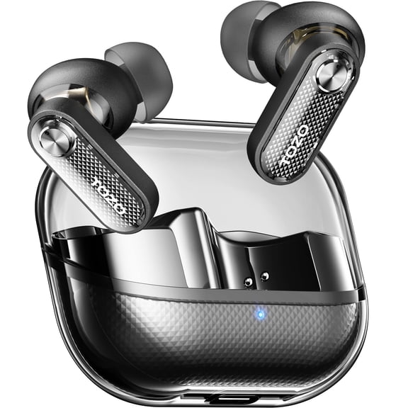 TOZO AI Translation Hybrid Active Noise Cancelling Earbuds, 100+ Languages, 60H, AI Clear Calls ENC Mic, Stereo Bass with App-32EQ, IPX5 Waterproof Bluetooth 5.4 Headphones, Sleek Transparent Design