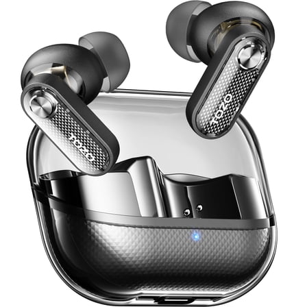 TOZO AI Translation Hybrid Active Noise Cancelling Earbuds, 100+ Languages, 60H, AI Clear Calls ENC Mic, Stereo Bass with App-32EQ, IPX5 Waterproof Bluetooth 5.4 Headphones, Sleek Transparent Design