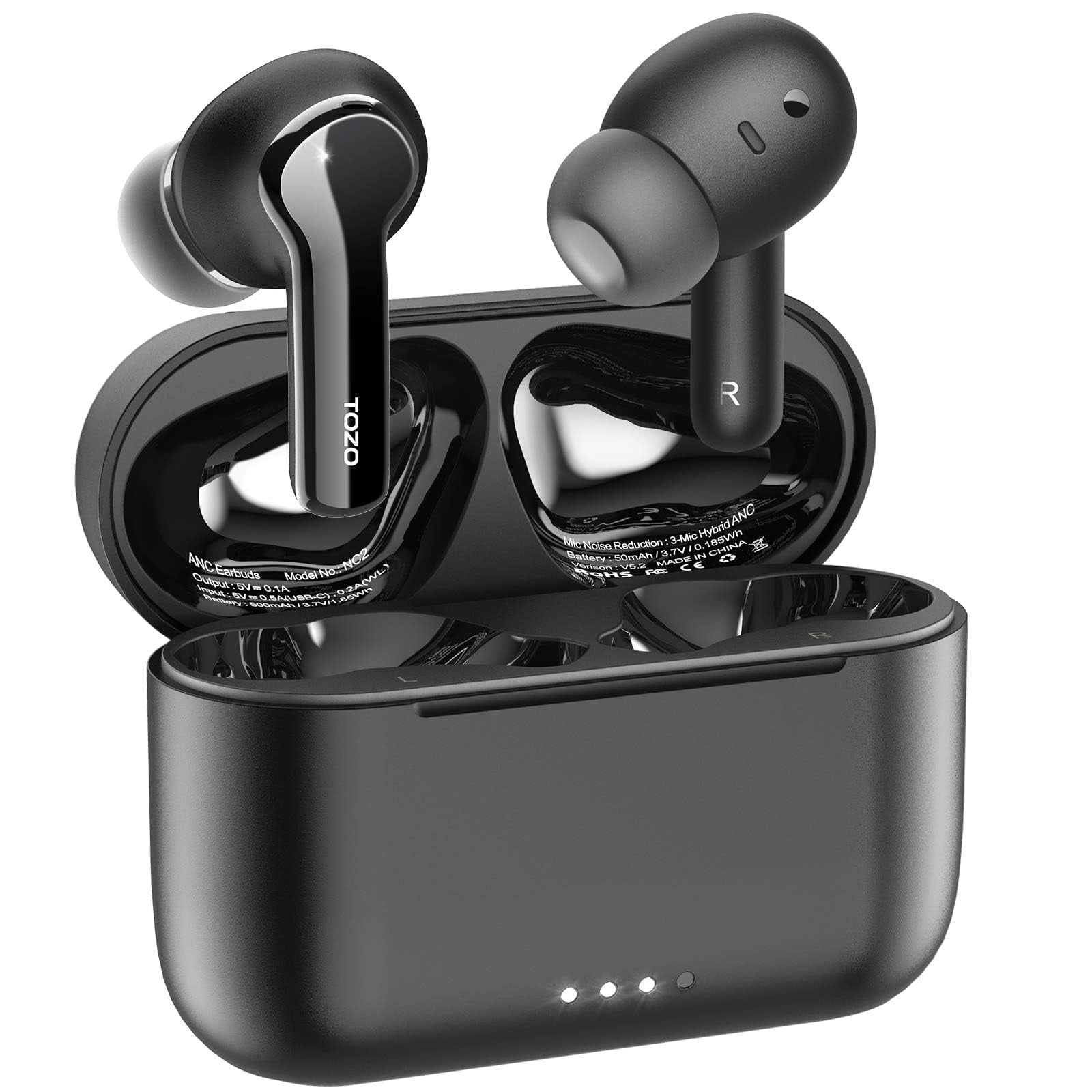 TOZO NC2 Noise Cancelling Earbuds Wireless, Bluetooth in-Ear Detection Headphones, 42H Play, ENC Mic Clear Calls, Stereo Bass, IPX6 Waterproof, Transparency Mode, Wireless Charging, One-Step Pairing