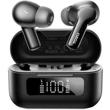 TOZO NC3 In-Ear Wireless Earbuds Bluetooth 5.3 Headphones,6 Mics ANC Noise Cancelling,55H Playtime,32EQ Preset via App,IPX8 Waterproof Bluetooth Earbuds with LED Display Case for Sport Travel - Black