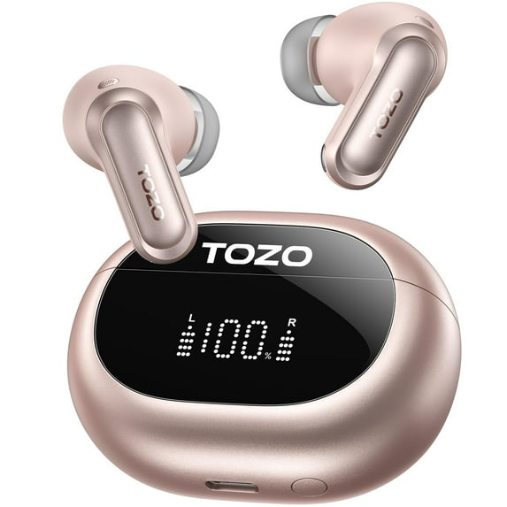 TOZO NC20 Smart Active Noise Cancelling Wireless Earbuds, LDAC Hi-Res Audio, Stereo Bass, 6 Mics AI Clear Calls, 80H Play, 32 EQ via App, IPX8 Waterproof Headphones, Wireless Charging, LED Display