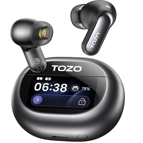 TOZO NC20 Pro Active Noise Cancelling Wireless Earbuds with Smart Touch Screen, LDAC Hi-Res Audio, Stereo Bass, 6 Mic AI Call Ear Buds, 80H Playtime, IPX8 Waterproof, 32 EQ via App, Wireless Charging