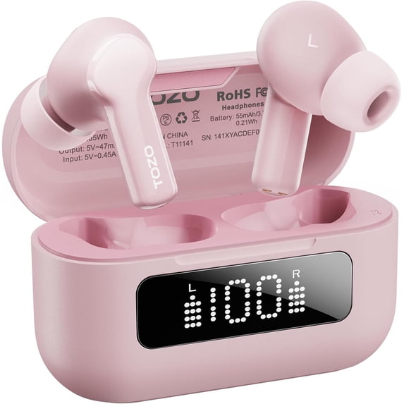 TOZO AI Translation Noise Cancelling Earbuds Wireless, Bluetooth Headphones, 68H Play, 6-Mic ENC Clear Calls, Stereo Bass with APP-32EQ, LED Power Display, IPX8 Waterproof, Fast Pairing & Low Latency