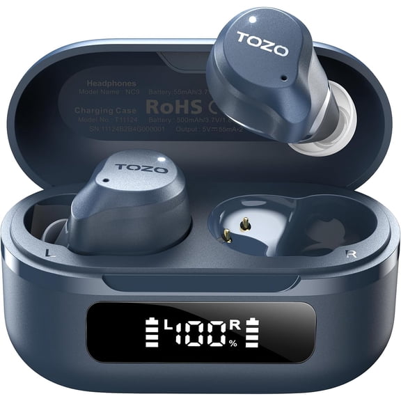 TOZO NC9 AI Translation Hybrid Active Noise Cancelling Wireless Earbuds(100+ Languages) 10H/60H, Stereo Bass, 6 Mic ENC Clear Calls, IPX8 Waterproof, APP Custom 32EQ, Bluetooth 5.3 in Ear Headphones