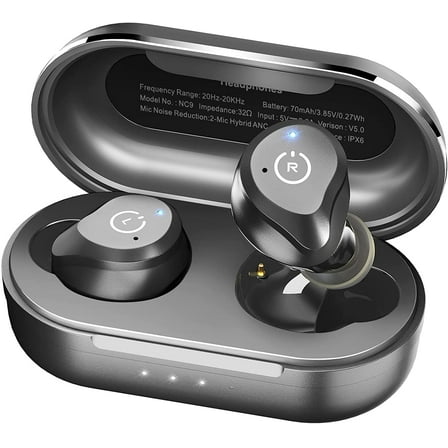 TOZO Bluetooth 5.3 Wireless Earbuds, Noise Cancelling Mics, Deep Bass, 59H Playtime, IPX6 Waterproof, Wireless Charging