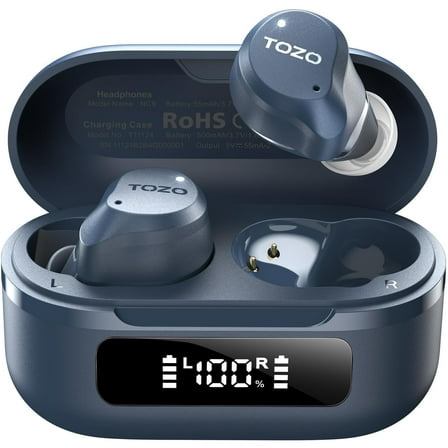 TOZO NC9 Hybrid Active Noise Cancelling Wireless Earbuds, Stereo Bluetooth Ear Buds, 6-Mic ENC, 59H Play, App 32EQ, IPX8 Waterproof in-Ear Headphones for Home Sport, Travel, Office, Blue