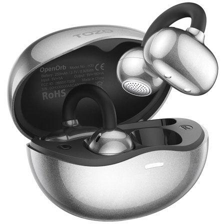 TOZO Open Ear Clip on Earbud Wireless Headphones Bluetooth, 24H Play, Premium Stereo Bass, Lightweight Comfort Fit for Sports Running Workout, Black