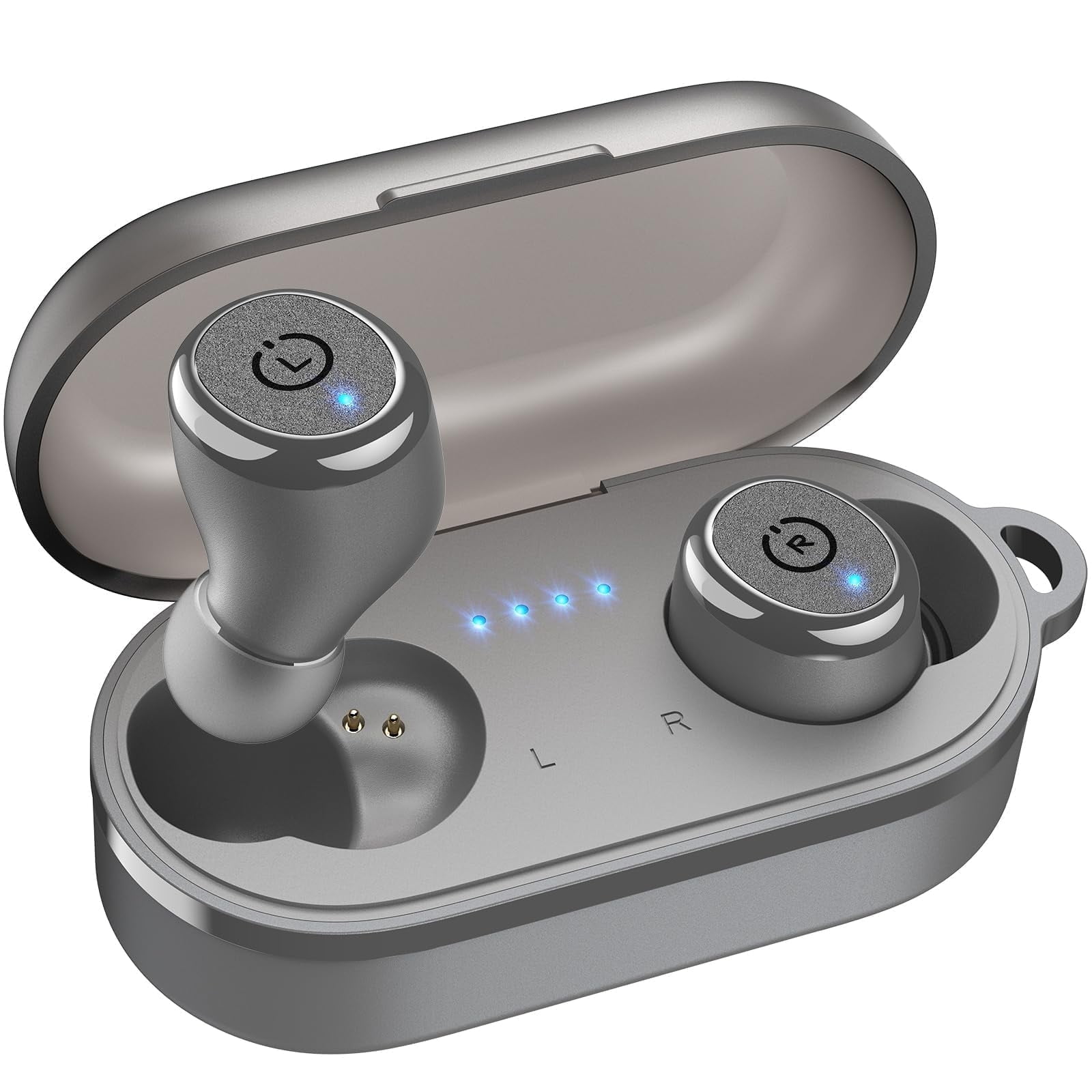 TOZO T10 Bluetooth Headphones Wireless Earbuds, 55H, Stereo Bass, App Customize 32 EQ, Wireless Charge, IPX8 Waterproof, 100+ White Noise Tracks, Ergonomic Design, Gray