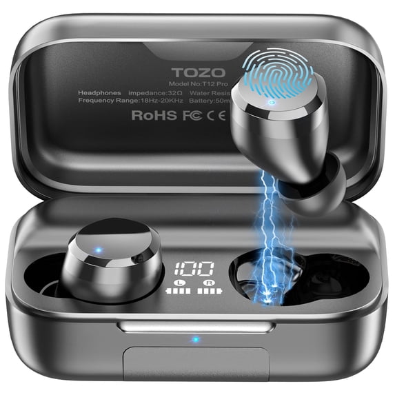 TOZO 170H Play Wireless Earbuds Bluetooth Headphones with Noise Cancelling Mic,Immersive Premium Sound,Stereo Deep Bass,IPX8 Waterproof Earphones,Bluetooth Earbuds with 2500mAh Wireless Charging Case