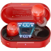 TOZO T12 Earbuds Bluetooth Wireless Headphones, 55H, ENC Noise Cancelling Mic, Premium Stereo Bass, Wireless Charge, IPX8 Waterproof, App-32EQ, LED Power Display, Red