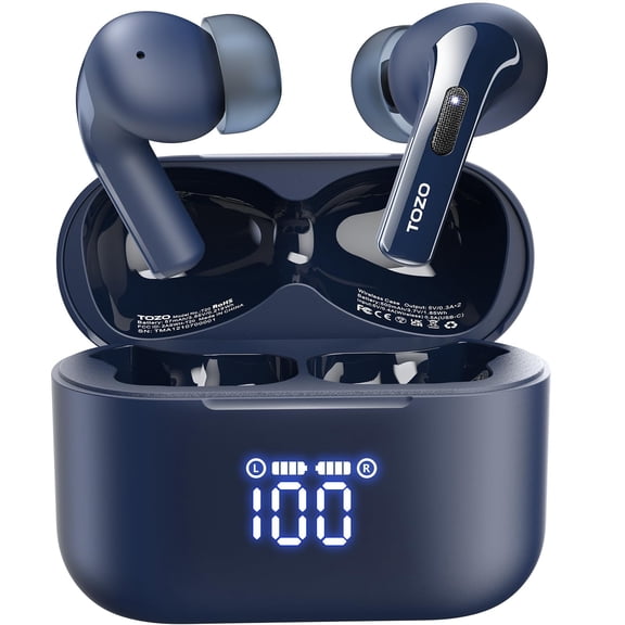 TOZO T20 Upgraded ANC+ENC Wireless Earbuds,App-Controlled 32EQ, Bluetooth 5.3,HiFi Stereo,49 Hrs Play,Wireless Charging,IPX8 Waterproof,Real-time LED Display,Comfort Fit for Home,Sports,Travel,Blue