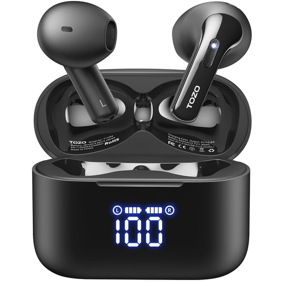 TOZO T21 AI Translation Wireless Earbuds, 10H/44H, Stereo Bass, DNS Noise Cancelling Clear Calls, LED Wireless Charging Case, App Customize 32EQ, IPX8 Waterproof, Bluetooth 5.3 Semi-In-Ear Headphones