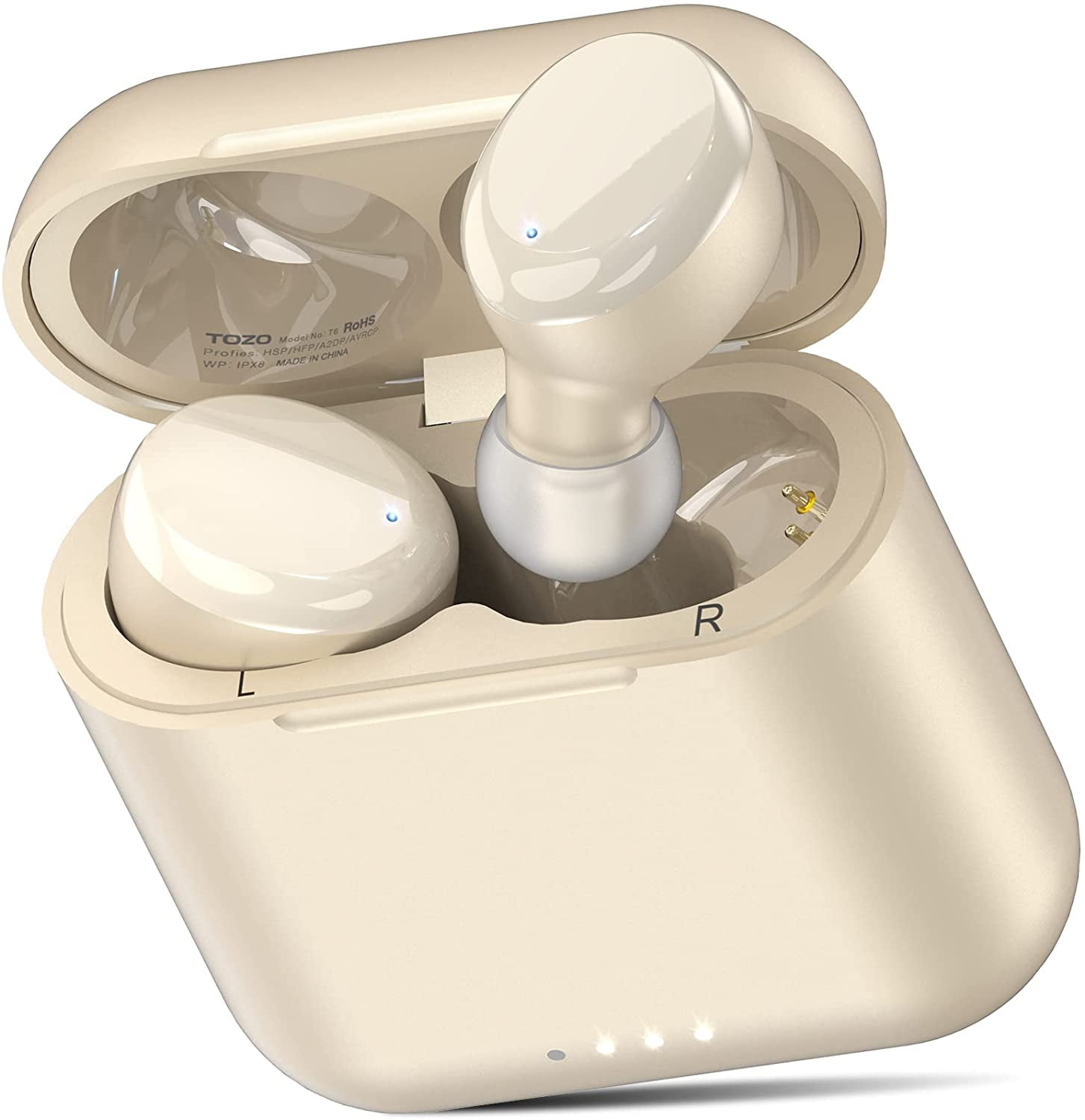 TOZO T6 True Wireless Earbuds Bluetooth 5.3 Headphones Touch Control with Wireless Charging Case IPX8 Waterproof Stereo Earphones in Ear Built in Mic Headset Premium Deep Bass Champagne Walmart