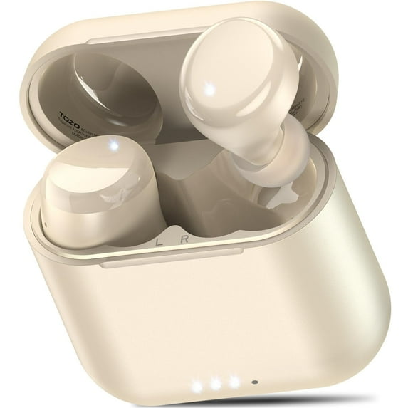 TOZO T6 Earbuds Bluetooth Headphones Bluetooth, 50H, AI Chat/Translation/Clear Mics, Stereo Bass, Wireless Charging, App-32EQ, IPX8 Waterproof Headphones, Champagne