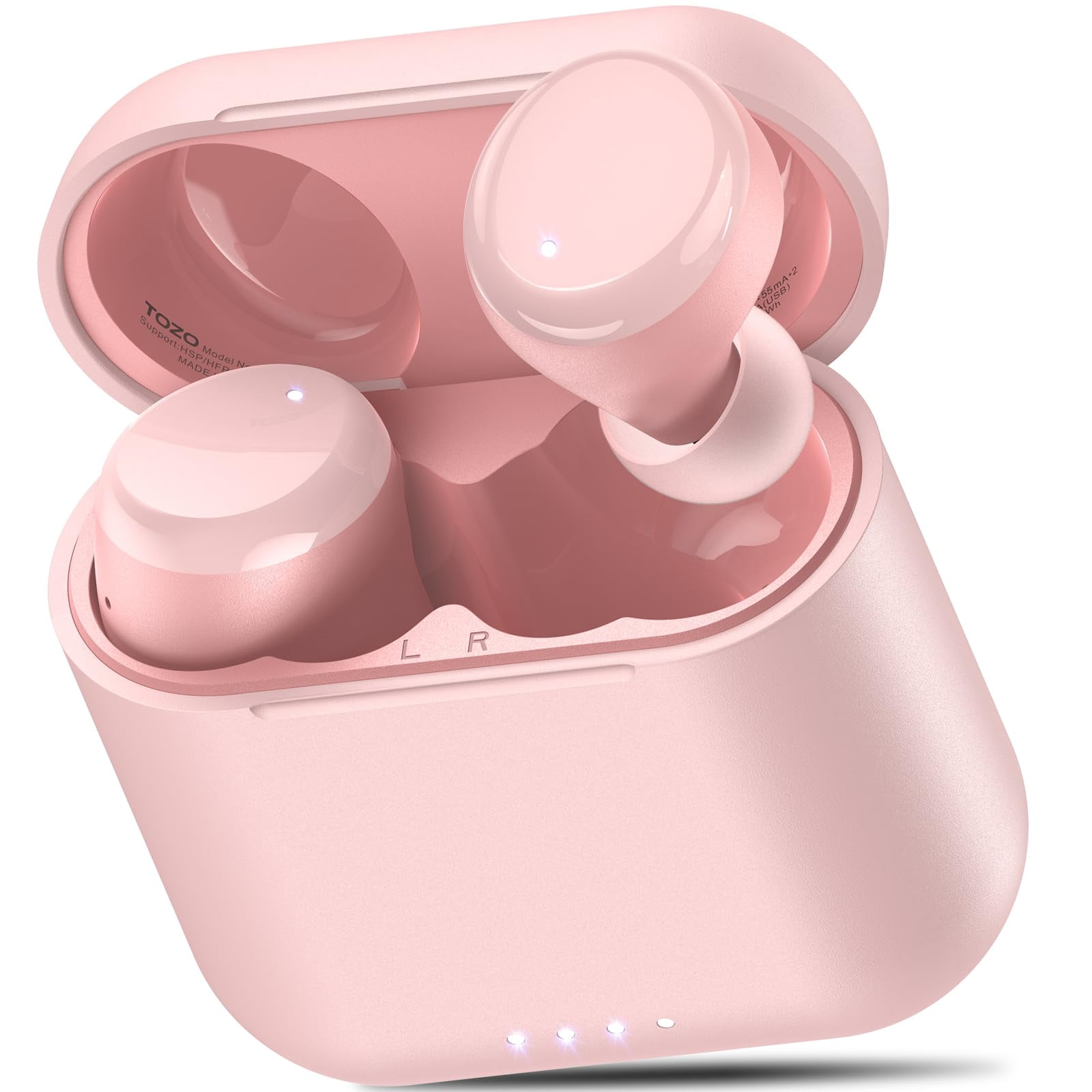 TOZO T6 Earbuds Wireless Bluetooth Ear Buds, 50H, AI Chat/Translation/Clear Mics, Stereo Bass, Wireless Charging, App-32EQ, IPX8 Waterproof Headphones, Rose Gold