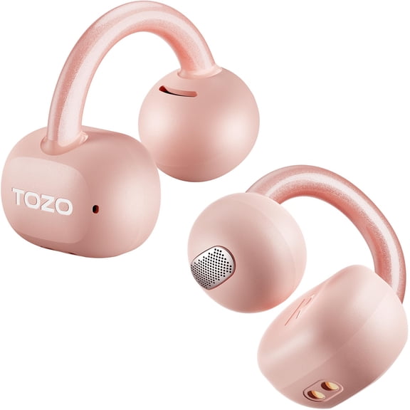 TOZO OpenEarRing True Open Ear Earbuds, Lightweight Comfort Open Ear Clip Wireless Earbuds, 40H Play Bluetooth 5.4 Headphones with Smart Digital Display Design Fit Sports Running, Workout Pink