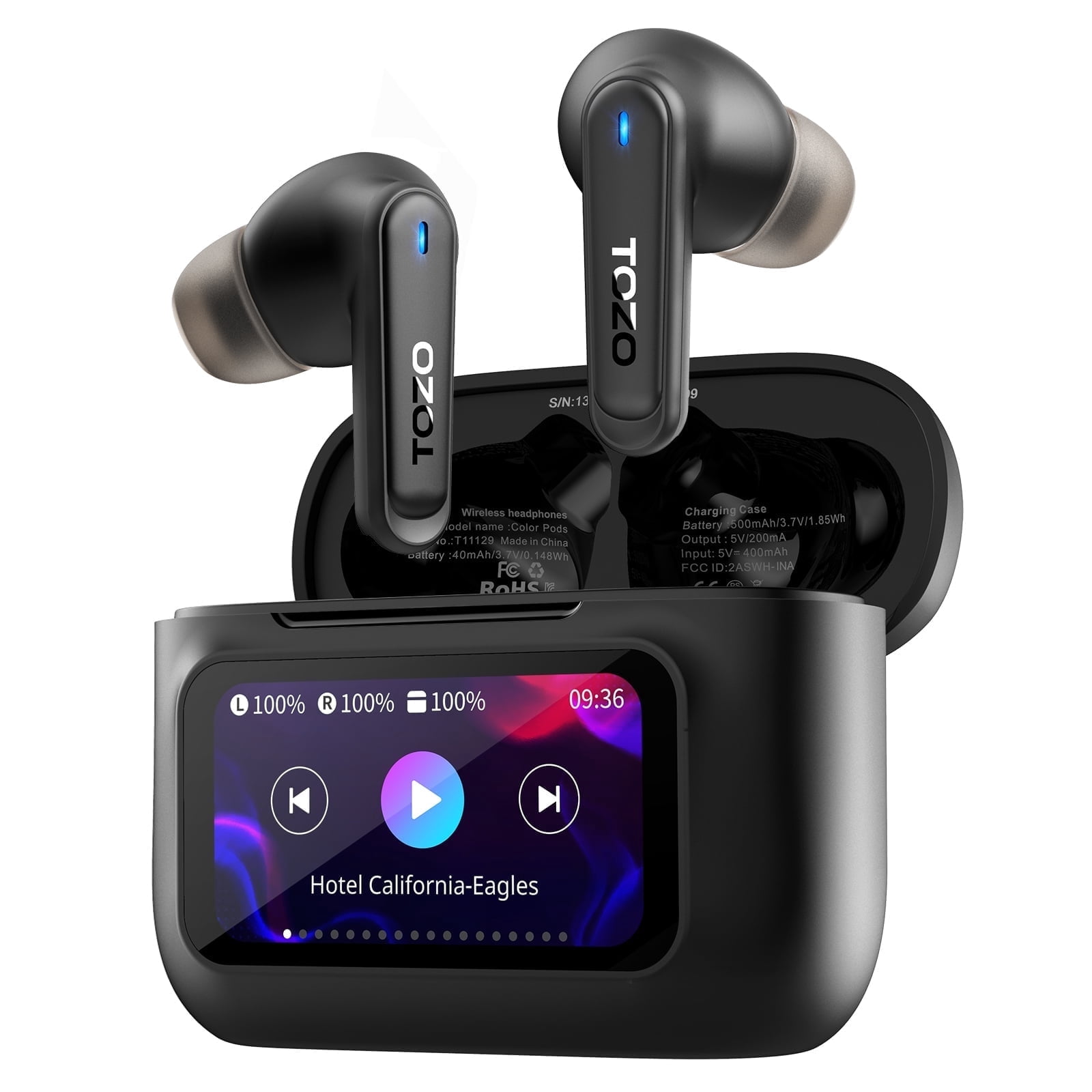 TOZO ANC ENC Wireless Earbuds Bluetooth 5.4 Headphones with Smart Touch Screen, 4 Mics Noise Cancelling, 38H Play, IPX6 Waterproof, Deep Bass In-Ear Headphones Stereo Earbuds for Sport Running Travel