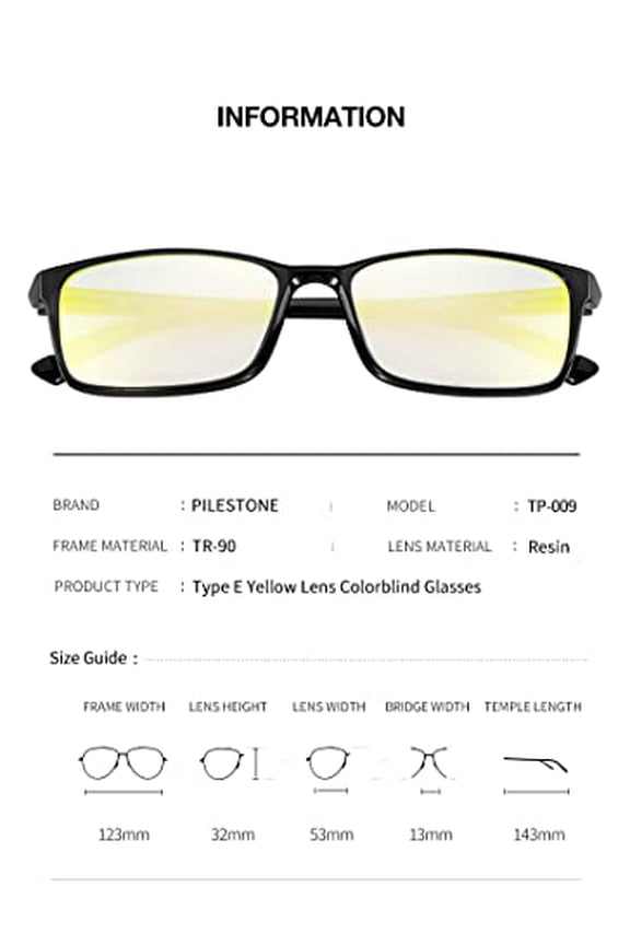 TP-009 Yellow Color Blind Glasses (Tritanomaly/Tritanopia)