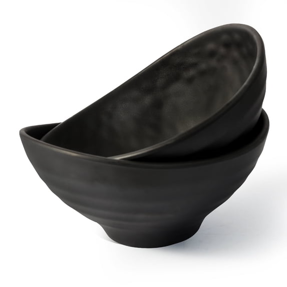 TP 10.5" Large Serving Bowls Set of 2, 90 OZ Melamine Bowls for Salads Pasta Cereals or Mixing, Dishwasher Safe, Black