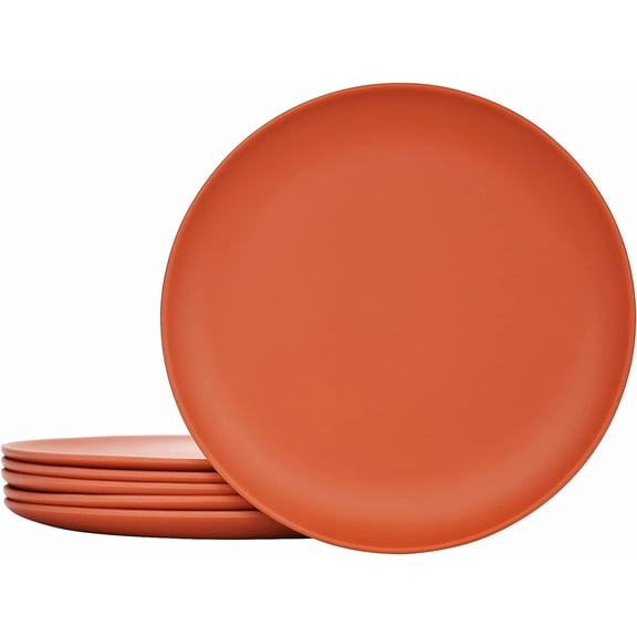 TP 10" Melamine Dinner Plates, 6-piece Plate Set Unbreakable Serving Dishes for Indoors and Outdoors, Dishwasher Safe, Orange Red