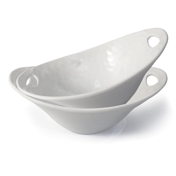 TP 11.5" Melamine Serving Bowl with Handles, 2-Piece Durable Mixing Bowl Salad Bowl for Party, Dishwasher Safe, White