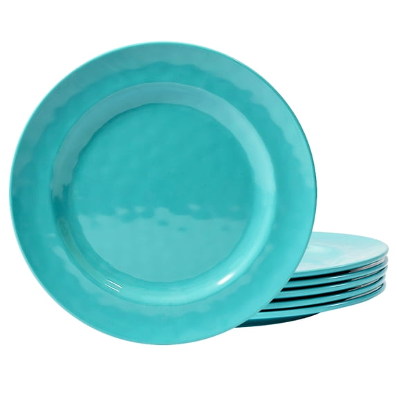 TP 11" Melamine Dinner Plates, 6-piece Plate Set Serving Dishes for Indoors and Outdoors, Turquoise