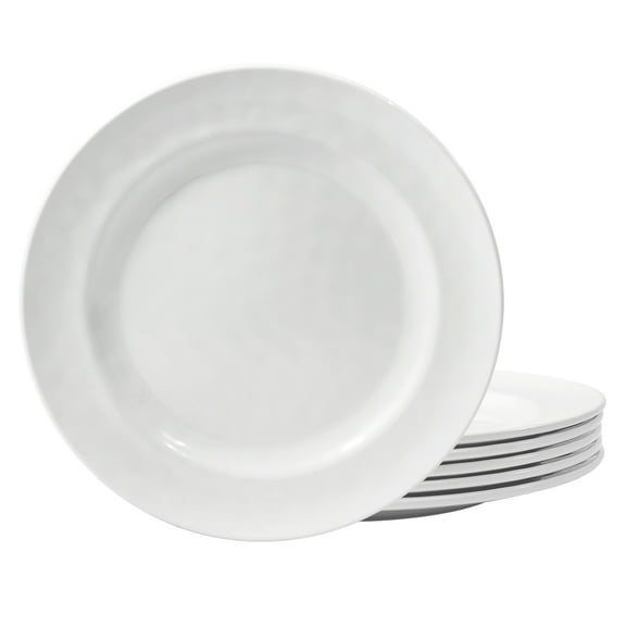 TP 11" Melamine Dinner Plates, 6-piece Plate Set Serving Dishes for Indoors and Outdoors, White