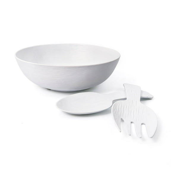 TP 12" Melamine Salad Bowl Set with Fork and Spoon, Large Mixing Bowl with Utensils, Dishwasher Safe, White