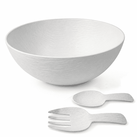 TP 12" Melamine Salad Bowl Set with Fork and Spoon, Large Mixing Bowl with Utensils, Dishwasher Safe, White