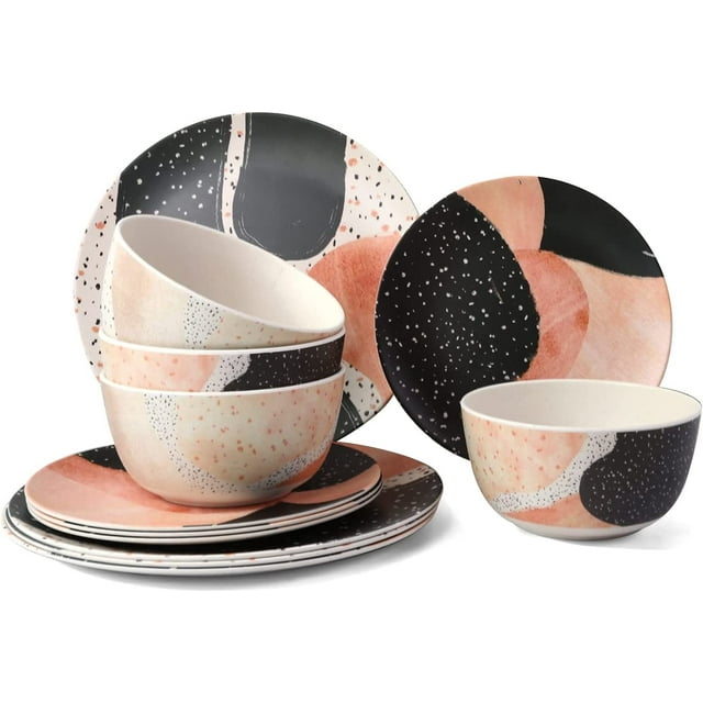 TP 12Piece Dinnerware Set, Melamine Dishes Set with Bowls and Plates