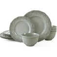 thumbnail image 1 of TP 12-Piece Dinnerware Set, Melamine Dishes Set with Bowls and Plates, Dinner Service for 4, Dishwasher Safe, Gray, 1 of 7